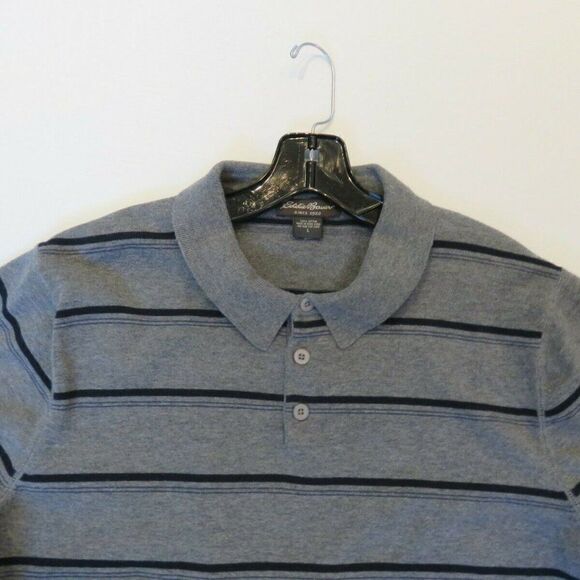 Eddie Bauer Shirt Mens Size Large Golf Polo Grey Black Stripe Heavyweight Cotton - Picture 2 of 8